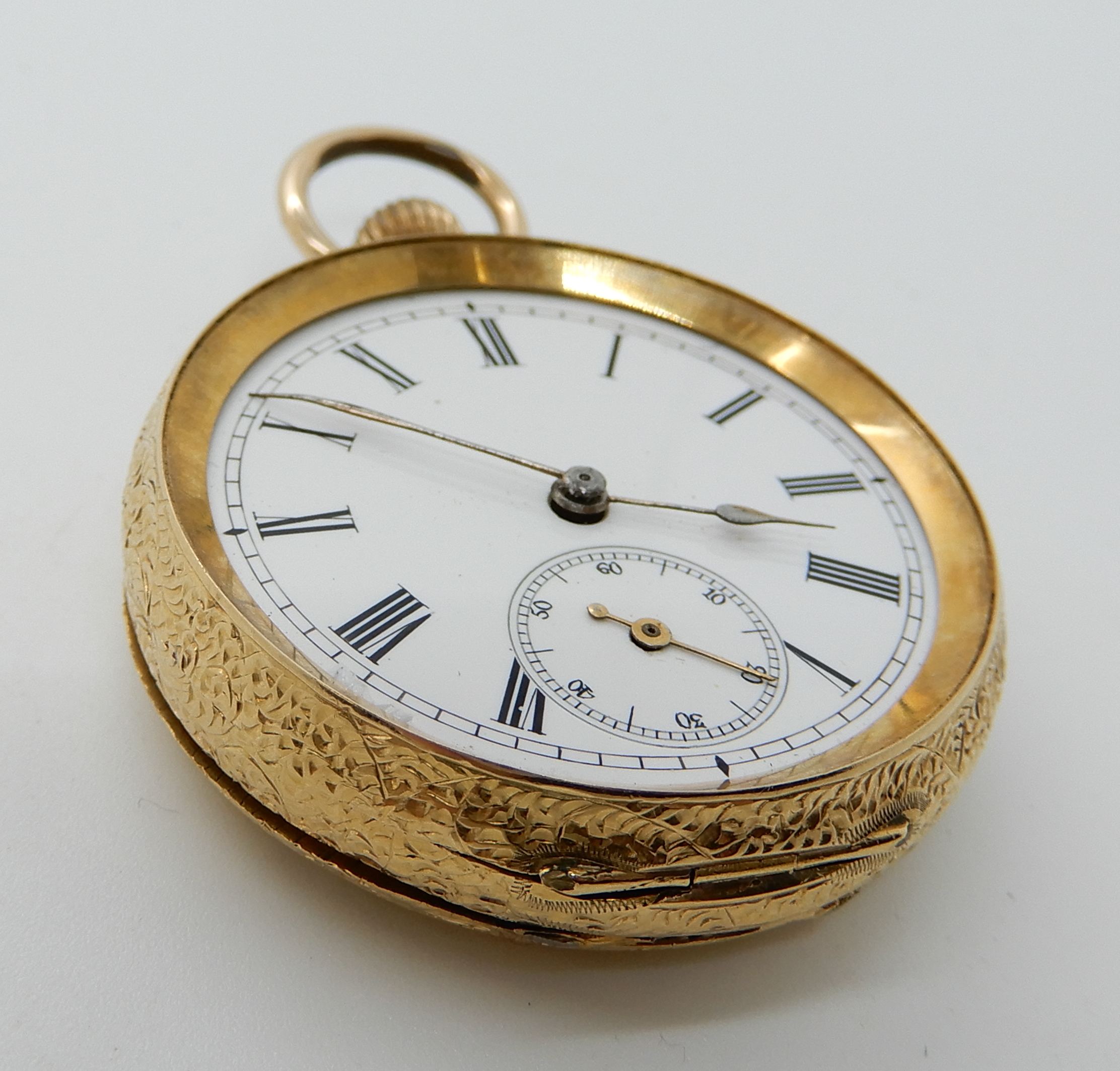 An 18ct gold open face pocket watch (glass missing) diameter 3.6cm, weight including metal dust - Image 2 of 4