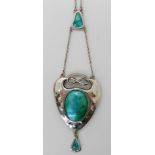 A silver Charles Horner enamelled pendant necklace, length of pendant drop, 8.2cm, length of chain