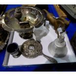 A tray lot of miscellania - EP tazza, mirror, metal horse, bell etc Condition Report: Available upon