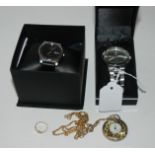 A Sekonda gents wristwatch, a Seiko gents wristwatch and a fob watch and chain and gold love heart