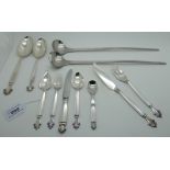 A lot comprising a part set of Georg Jensen sterling silver cutlery comprising a pair of