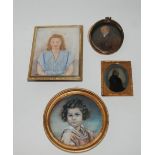 A painted portrait miniature and three other miniatures (2) Condition Report: Available upon