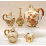 Three Royal Worcester jugs with foliate decoration together with a blush ivory vase and tyg