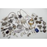 A Scottish agate and Cairngorm brooch and other items of silver and costume jewellery Condition