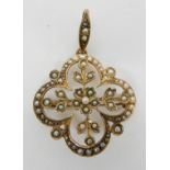 A 9ct gold pearl set Edwardian pendant length with bail 4cm, 3.6gms Condition Report: Available upon