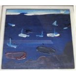 CHRISTINE MCARTHUR RSW RGI Light in Sky, Still sea,boats, signed, acrylic, 20 x 20cm Condition