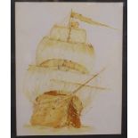 BRITISH SCHOOL Galleon in full sail, signed, watercolour, 32 x 25cm Condition Report: Available upon