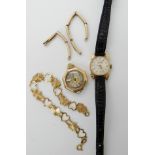 An 18k gold Sully ladies watch head, a gold plated Fahy's ladies vintage watch and a 9ct gold