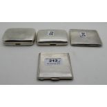 A lot comprising three silver cigarette cases and a silver compact (4), 235gms weighable Condition