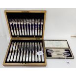 A lot comprising a cased twenty four piece EP and mother of pearl dessert cutlery set and a cased