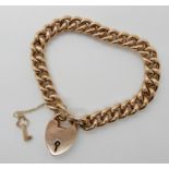 A 9ct gold curb link bracelet, with heart shaped clasp with key lock, length 18cm, weight 18.1gms