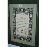 An Art Nouveau framed wedding memento, 34 x 21cm Condition Report: Available upon request