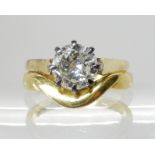 An 18ct gold old cut solitaire diamond ring and wedding ring, the old cut diamond is estimated