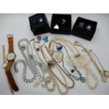 A heavy silver curb link necklace, a Gents vintage Helvetia watch, and costume jewellery Condition