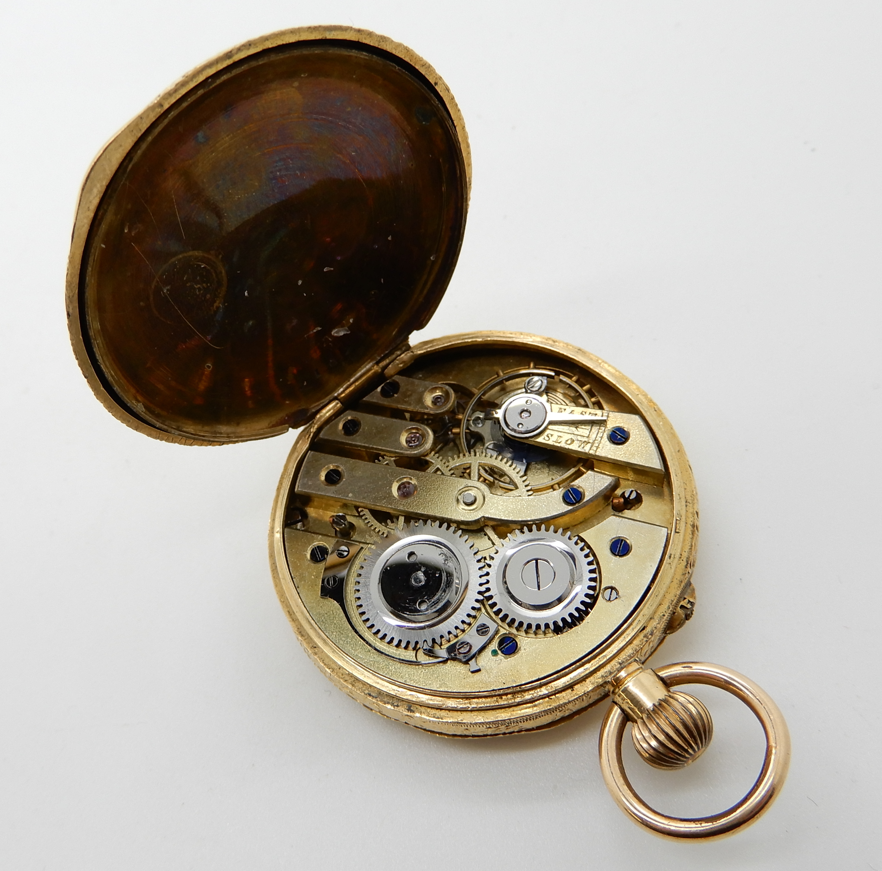 An 18ct gold open face pocket watch (glass missing) diameter 3.6cm, weight including metal dust - Image 4 of 4