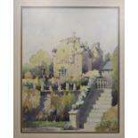 IRVINE RUSSELL Castle and formal gardens, signed, watercolour, 45 x 35cm Condition Report: Available