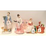 Four Royal Doulton figures including Lydia HN1908, Sonia HN1692, Queen Elizabeth the Queen Mother