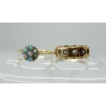 A 15ct gold and diamond ring, size L, weight 1.8gms, and an 18ct gold opal flower ring, size N,