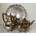 A lot comprising a four piece EP tea service and a salver Condition Report: Available upon request