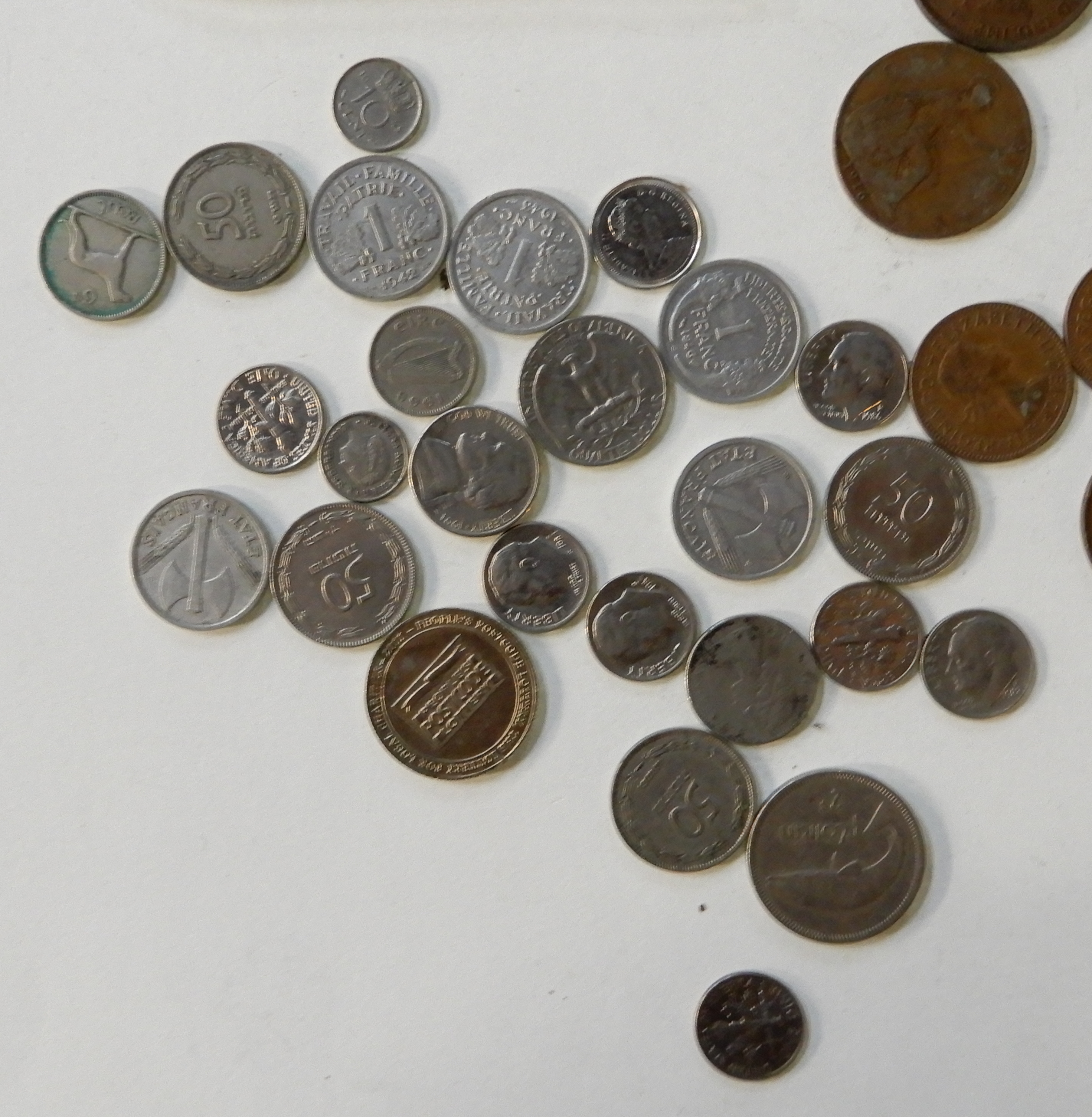 A collection of GB pre-decimal coins, foreign banknotes and two large gold plated copper - Image 2 of 2