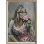 PAUL KENNEDY Portrait of a woman, seated with flower, signed, oil on canvas, 76 x 50cm Condition