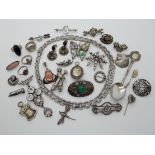 Two silver sweetheart rings, vintage silver brooches etc Condition Report: Not available for this