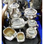 A lot comprising a four piece EP tea and coffee service and a three piece tea service Condition