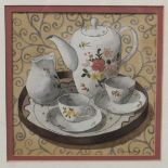 NICOLA DEAR The Tea Service, signed, watercolour, 20 x 20cm Condition Report: Available upon