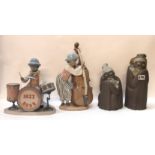 Two Lladro Jazz Band figures including The Drummer and The Double Bass and two Lladro figures of