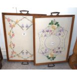 Two wood trays with embroidered inserts and glass preserves Condition Report: Available upon