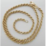 A 9ct gold rope chain, length 47cm, weight 16.4gms Condition Report: Available upon request