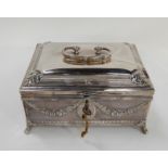 A silver plated casket decorated with floral swag decoration and fitted interior, 22cm x 16cm x 12cm