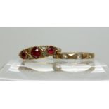 An 18ct gold red gem and rose cut diamond ring, size P, weight 2gms, together with a 9ct gold