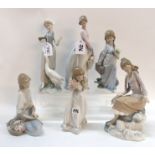 Six Lladro figures of women and children Condition Report: all in nice condition.