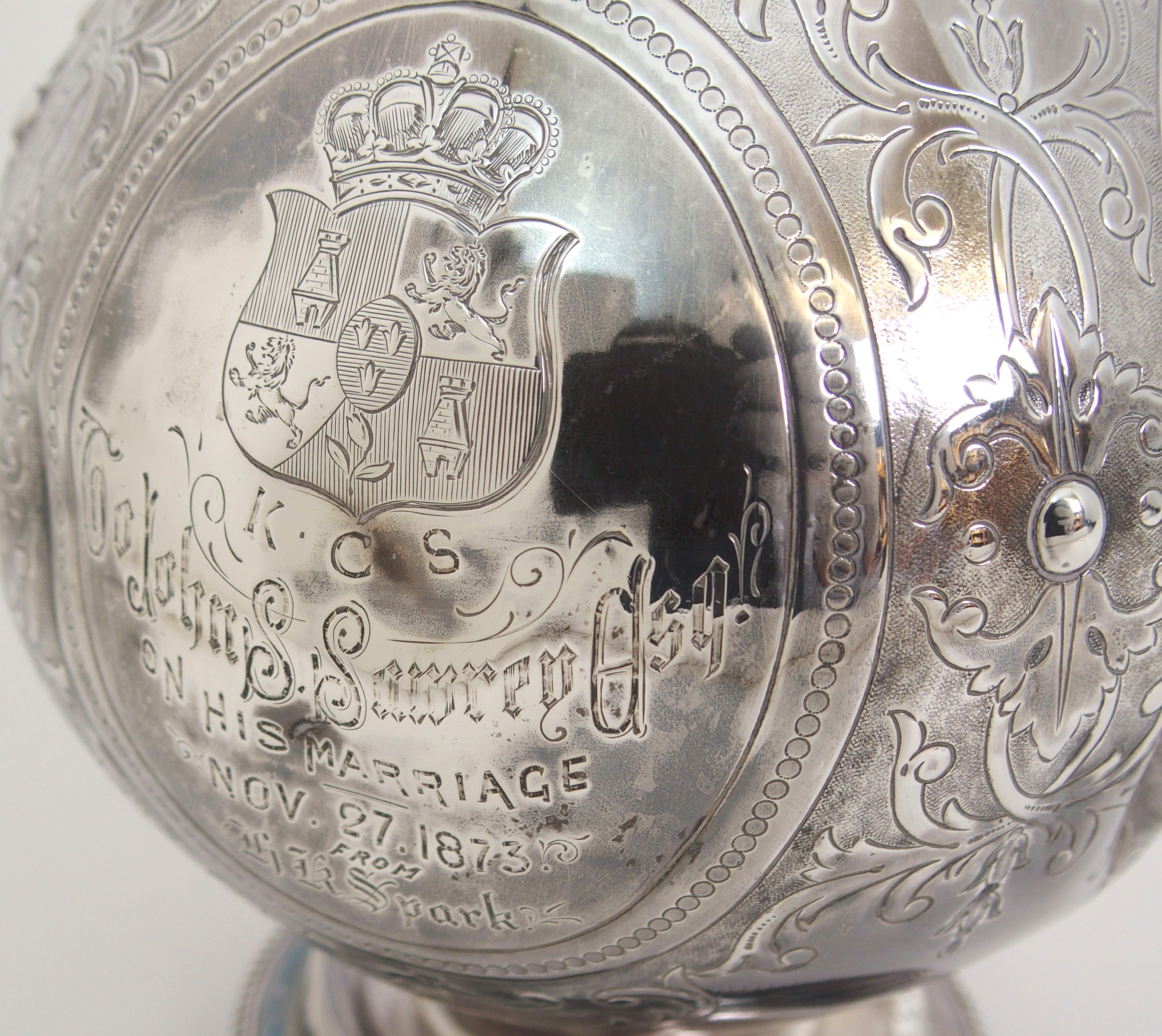 A VICTORIAN SILVER CLARET JUG by Harrison Brothers & Howson, London 1873, of baluster form with - Image 6 of 8