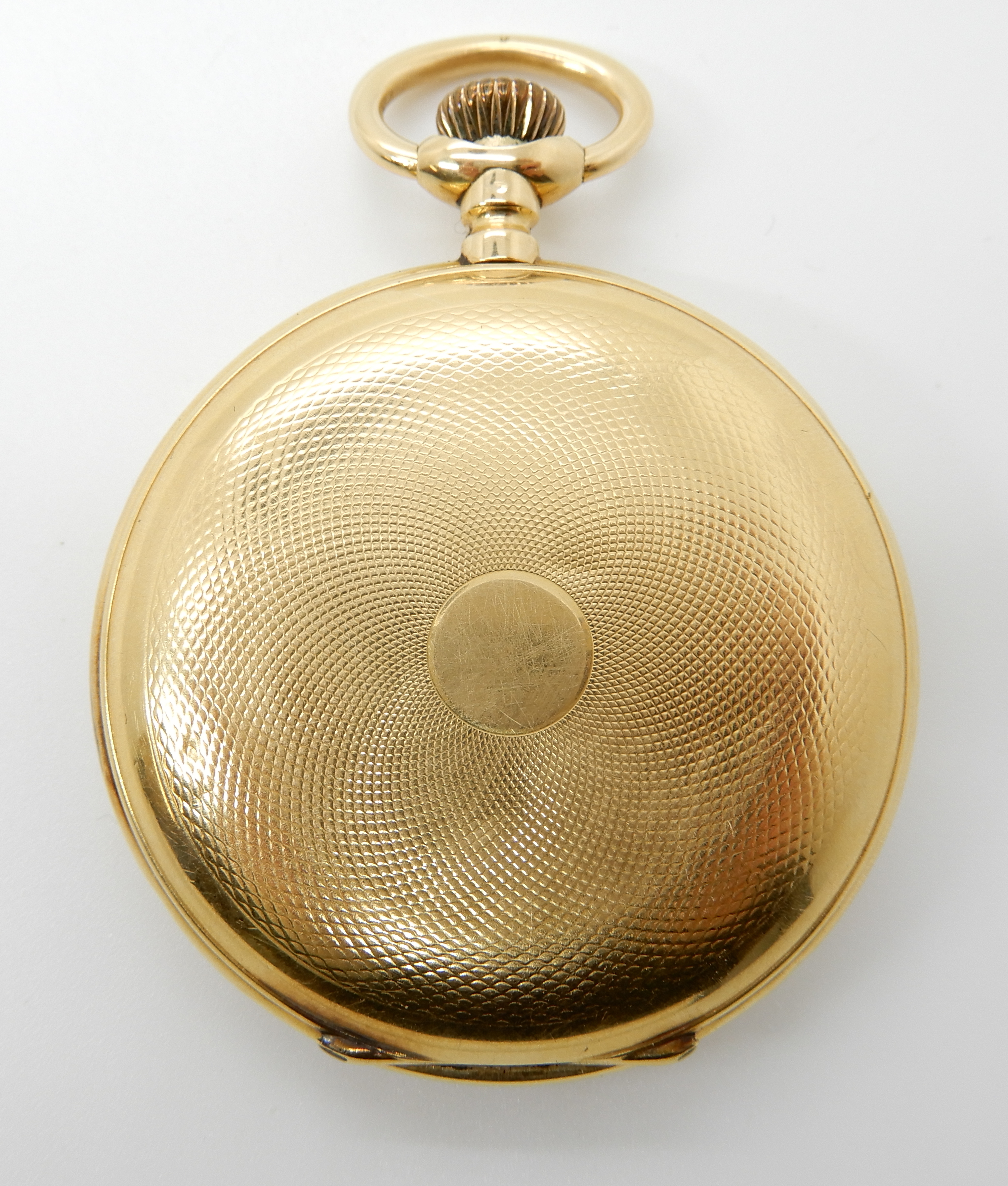 AN 18CT GOLD WALTHAM FULL HUNTER POCKET WATCH with white enamel dial, black Roman numerals, and - Image 4 of 9