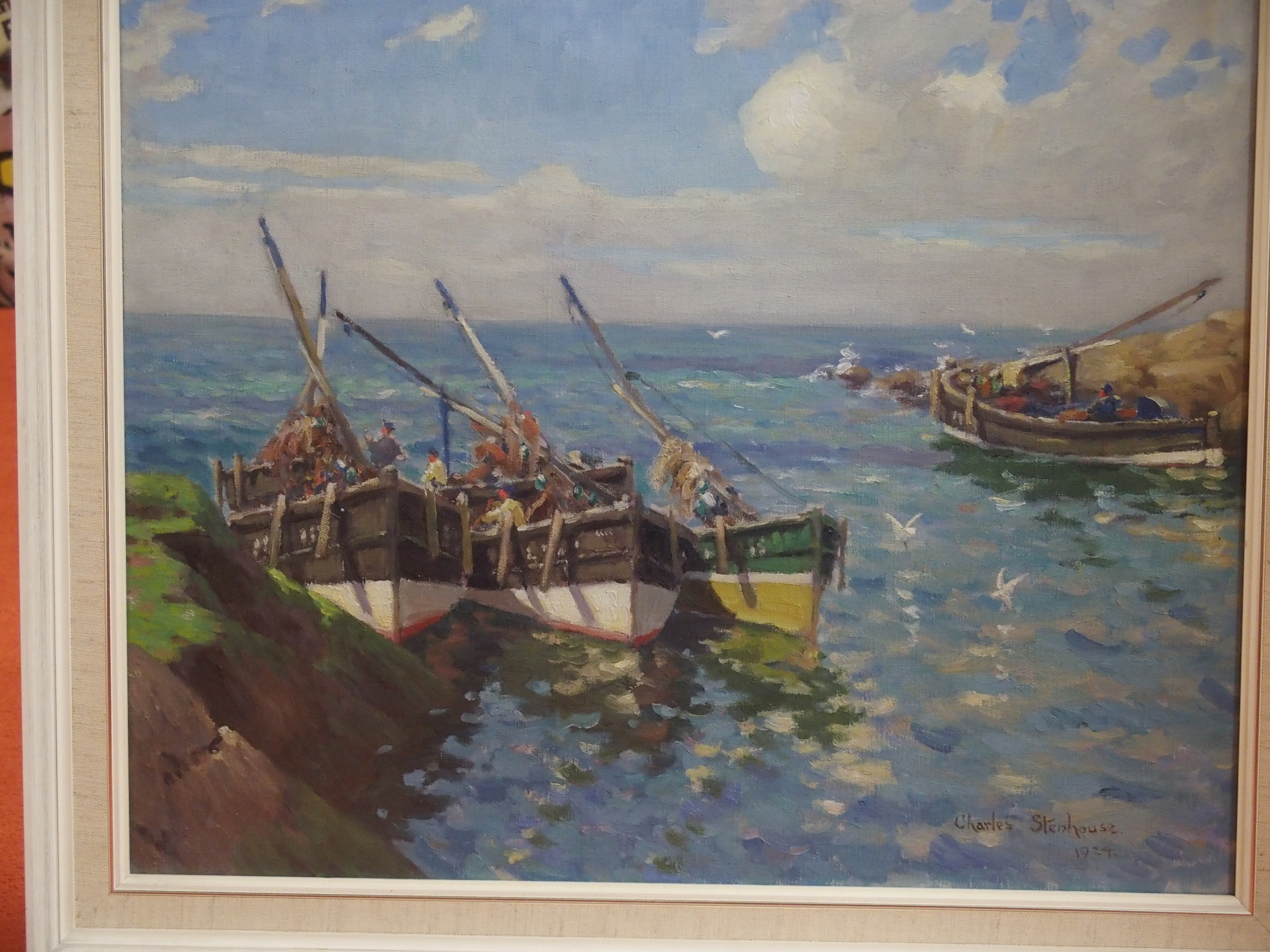 CHARLES STENHOUSE (SCOTTISH 1878-C.1946) FISHING BOATS AT HARBOUR Oil on canvas, signed and dated - Image 6 of 8