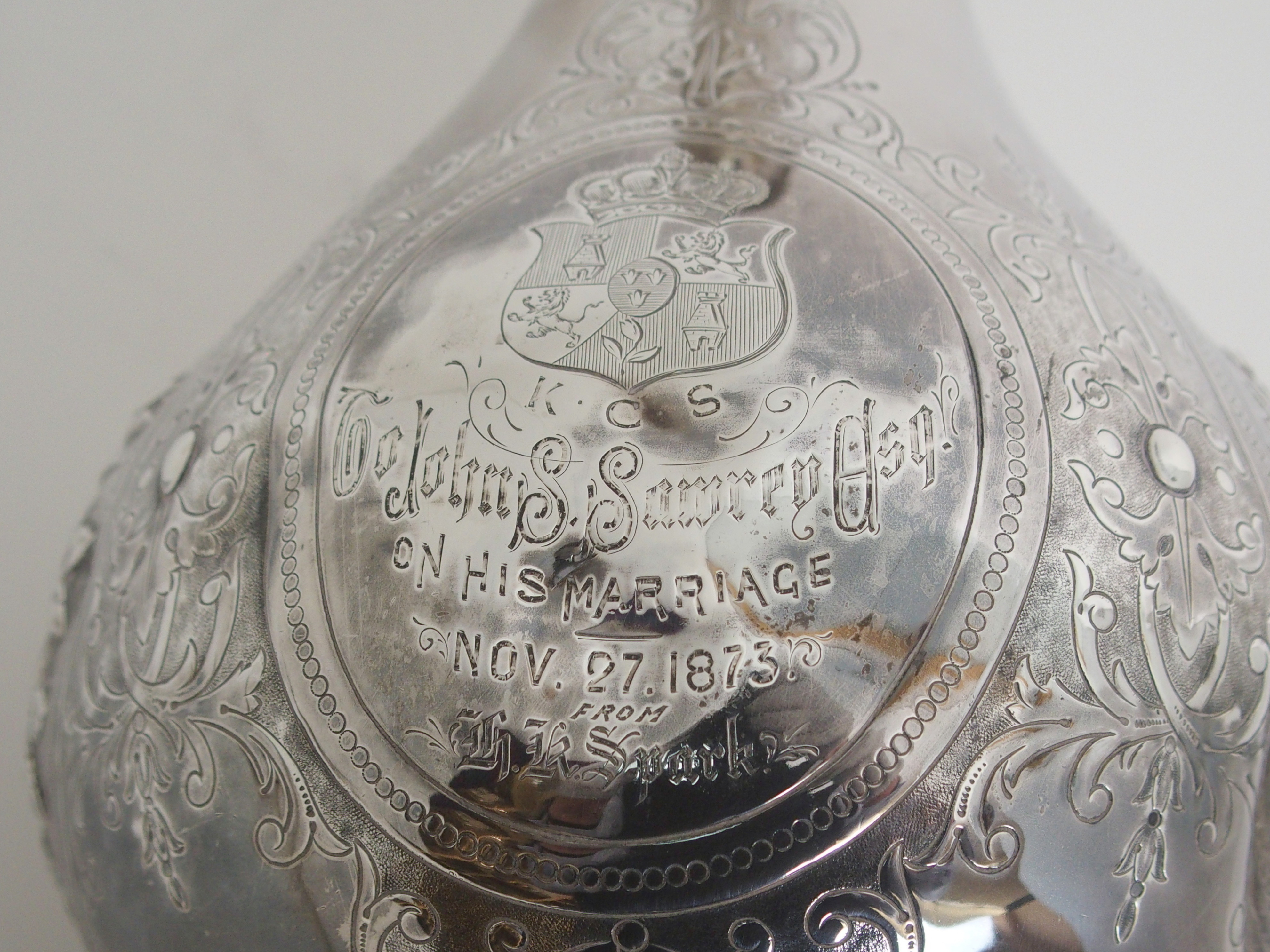 A VICTORIAN SILVER CLARET JUG by Harrison Brothers & Howson, London 1873, of baluster form with - Image 7 of 8