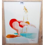 DEELJENG HEERASING Diving, signed, watercolour, 34 x 26cm and two Jackson Simpson etchings (3)