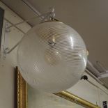 A large Italian globe ceiling light with white swirls on clear glass Condition Report: Available