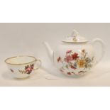 A Royal Worcester teapot with transfer printed decoration of flowers together with a possible