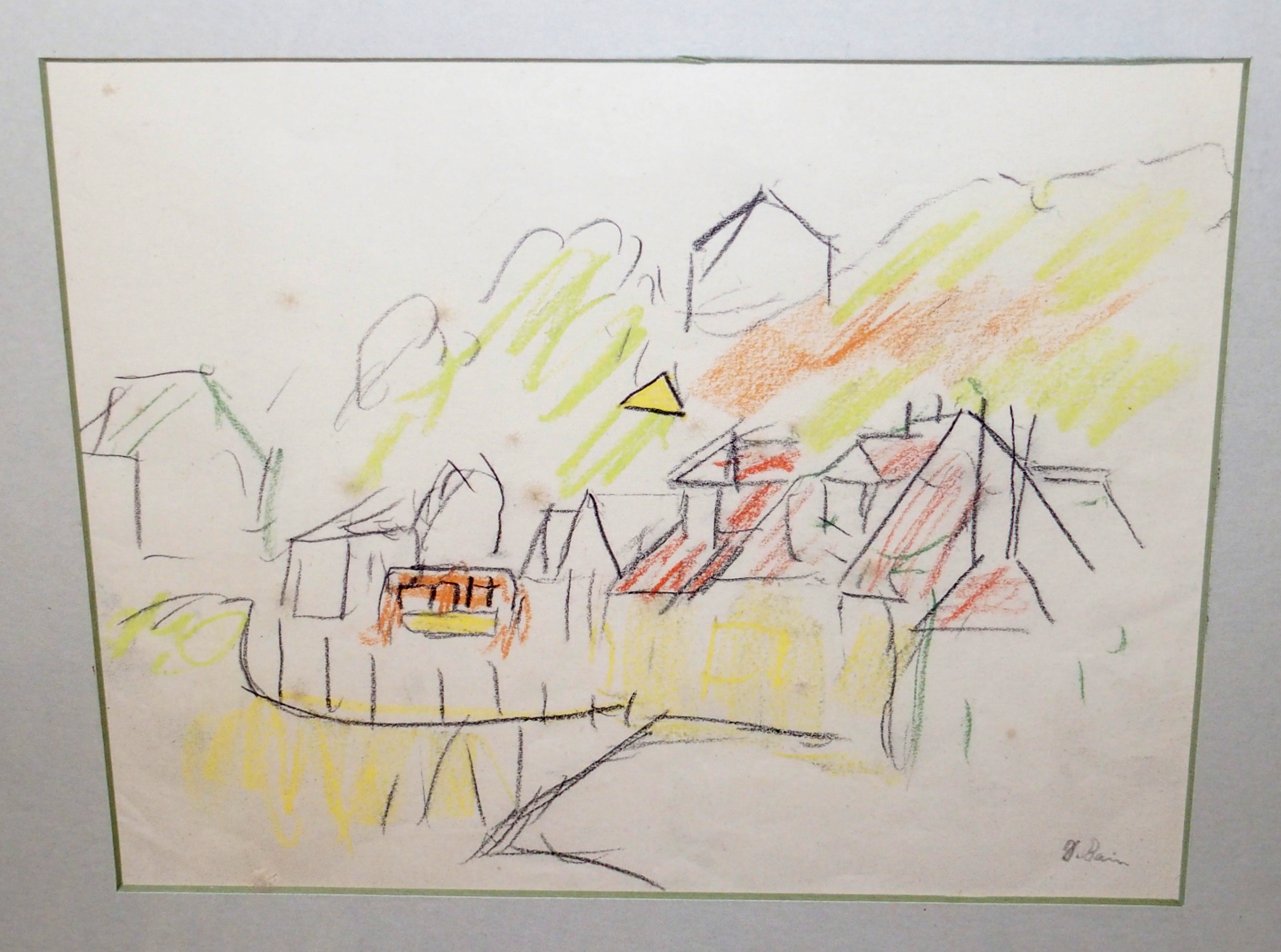 DONALD BAIN Hill Town, signed, crayon, 20 x 25cm Condition Report: Available upon request