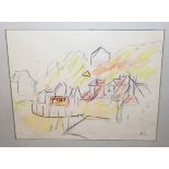 DONALD BAIN Hill Town, signed, crayon, 20 x 25cm Condition Report: Available upon request