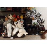 Assorted animal figures and money banks and a collection of monkey figures Condition Report:
