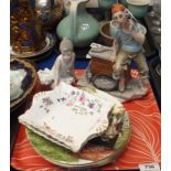 A Capodimonte style figure of a man selling fish, Nao ballerina and other items Condition Report: