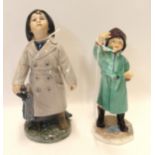 A Royal Copenhagen figure of a boy in raincoat and sou'wester and a Royal Worcester figure