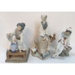 A Lladro figure of a Geisha, a sitting girl and a Nao figure of a Jester Condition Report: Geisha