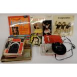 A vintage Nivico portable mini record player with various ballroom dance vinyl records Condition