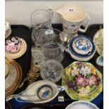A Ducal primrose chintz dish, a Staffordshire posy, brass fox door knocker, glass jugs and