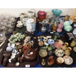 A collection of Chinese and other items including hardstone grapes, small pots and covers,